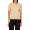 image:imageNautica Womens Short Sleeve Lurex VNeck PulloverLight Heather Fawn With Gold