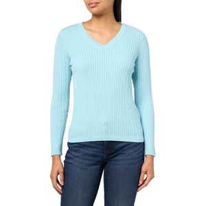 image:imageNautica Womens Long Sleeve Cable VNeck SweaterPorcelain Blue