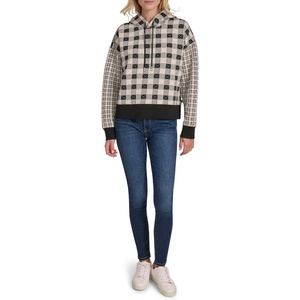 image:imageNautica Womens Long Sleeve Plaid Quilted HoodieBlackWhite Swan