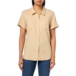 image:imageNautica Womens Short Sleeve Linen Blend Button Up Collared Camp ShirtIrish Cream