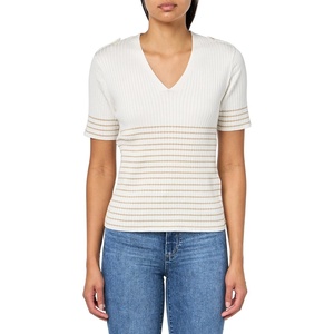 image:imageNautica Womens Short Sleeve Lurex VNeck PulloverIvory Multi