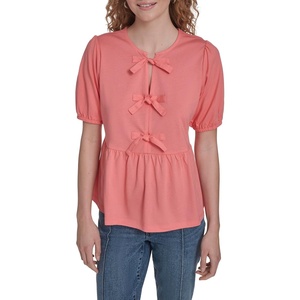 image:imageNautica Womens Short Sleeve Peplum Solid Bow Detail TopBloom