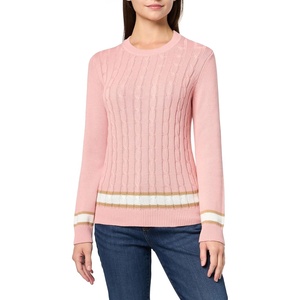 image:imageNautica Womens Solid Cable Long Sleeve Tipped SweaterBridal Rose Multi