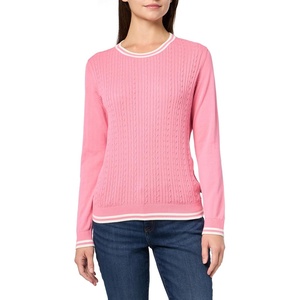 image:imageNautica Womens Solid Cable Long Sleeve Tipped SweaterPeonyIvory