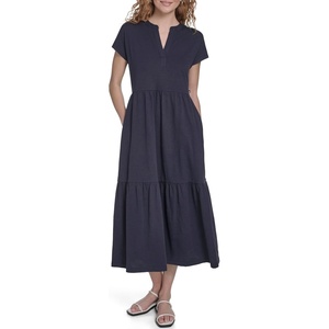 image:imageNautica Womens Short Sleeve Midi Tiered Solid DressNight Sky