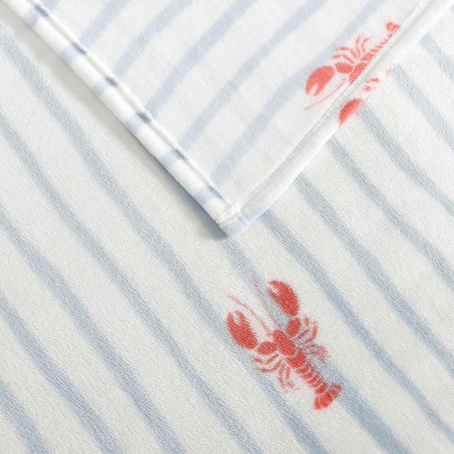 image:imageNautica  Twin Size Blanket UltraSoft Plush Blanket Medium Weight Cozy Bedding Americana Decor with Lobster Stripe DesignLobster Watercolor Stripes Blue