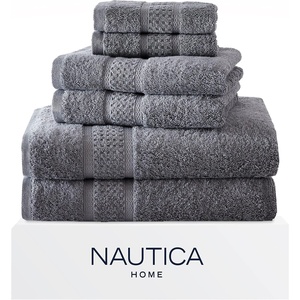 image:imageNautica  Bathroom Towels Soft Cotton Washcloth Bath amp Hand Towel Set Highly Absorbent amp Quick Dry Zero Twist Set of 6 College Dorm Room Essentials Oceane Dark GreyOceane Grey