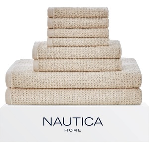 image:imageNautica  Bathroom Towels Soft Plush Washcloth Bath amp Hand Towel Set Highly Absorbent Yarn Dyed Terry Cotton Set of 6 College Dorm Room Essentials Belle Castle BlueOasis Beige