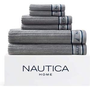 image:imageNautica  Bathroom Towels Soft Plush Washcloth Bath amp Hand Towel Set Highly Absorbent Yarn Dyed Terry Cotton Set of 6 College Dorm Room Essentials Belle Castle BlueSignature Grey