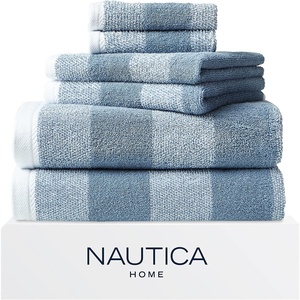 image:imageNautica  Bathroom Towels Soft Plush Washcloth Bath amp Hand Towel Set Highly Absorbent Yarn Dyed Terry Cotton Set of 6 College Dorm Room Essentials Belle Castle BlueOak Lake Blue
