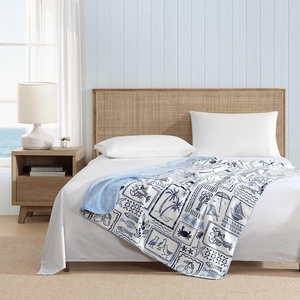 image:imageNautica  Fleece Throw Blanket for Couch 50x70 Ultra Soft Reversible Plush Blanket Lightweight Printed Throw Americana Decor Perfect for Sofa Bed Living Room BlueBeach CollagePenny Pinstripe Blue