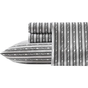 image:imageNautica  Sheet Set Breathable amp Cooling Microfiber Bedding with Matching Pillowcase Deep Pocket Fully Elasticized Nantucket Lobster Ocean Breeze Blue TwinStriped Nautica Logo Grey