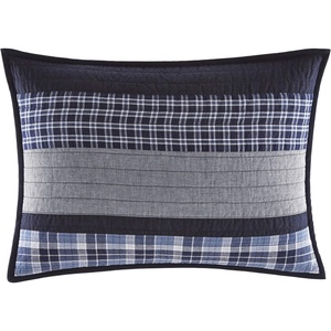 image:imageNautica  Standard Quilted Sham Yarn Dyed Cotton Bedding with Reversible Plaid Design Lightweight Pillowcase College Dorm Room Essentials Adelson BlueBlueGrey