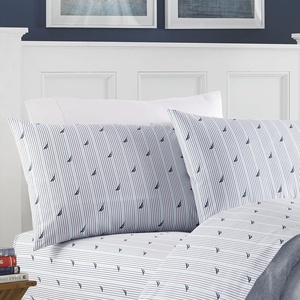 image:imageNautica  Twin Size Sheet Set Crisp Cotton Percale Bedding with Matching Pillowcase Lightweight amp Breathable Bed Sheets Deep Pocket College Dorm Room Essentials Whitewood Sail BlueAudley Blue