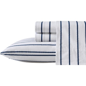image:imageNautica  Twin Size Sheets Set Crisp amp Tailored Coastal Bedding with a Smooth Cotton Percale Bed Sheets with Matching Pillowcase amp Fitted Sheet Calm Seas Gingham GreenBrenton Stripe Navy Blue