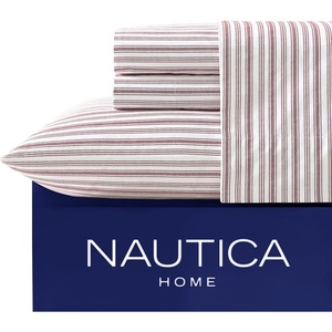 image:imageNautica  Twin Size Sheets Set Crisp amp Tailored Coastal Bedding with a Smooth Cotton Percale Bed Sheets with Matching Pillowcase amp Fitted Sheet Calm Seas Gingham GreenColeridge Stripe Red