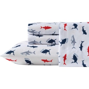 image:imageNautica Kids  Twin XL Sheet Set UltraSoft Microfiber Bedding with Fully Elastic Fitted Sheet Coastal Kids Bed Set with Pillowcase Easy Care Bedding Branson SharksBranson Sharks Navy