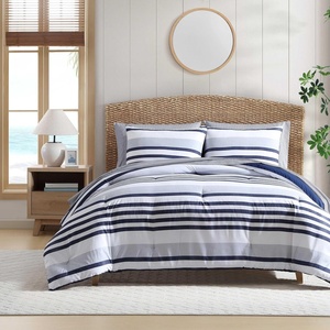 image:imageNautica  TwinTwin XL Comforter Set 5 Piece Soft Microfiber Bed in a Bag with Bed Sheets and Pillowcases Lightweight AllSeason Comforter Reversible Stripe Design Palm Coast Stripe BluePalm CoastStripe Blue